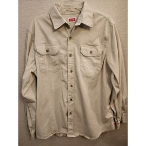 Wrangler‎ Men's Button Up Dress Shirt, Tan, Size Large L, Long Sleeve